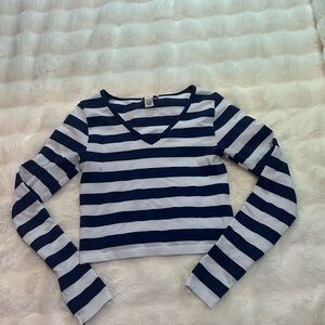 Striped V-Neck Long Sleeve Top